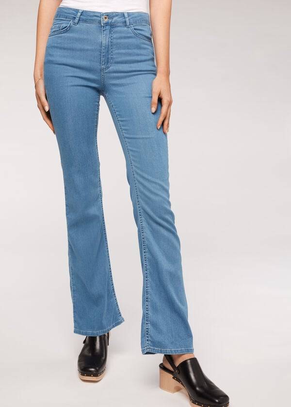 blue calzedonia eco light flared denim womens jeans