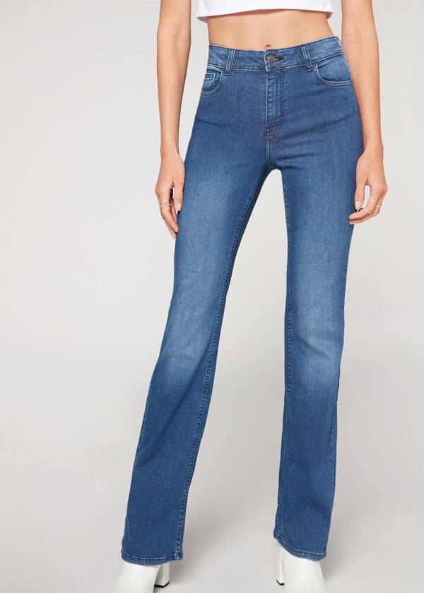 blue calzedonia super flex denim high waist bootcut womens jeans