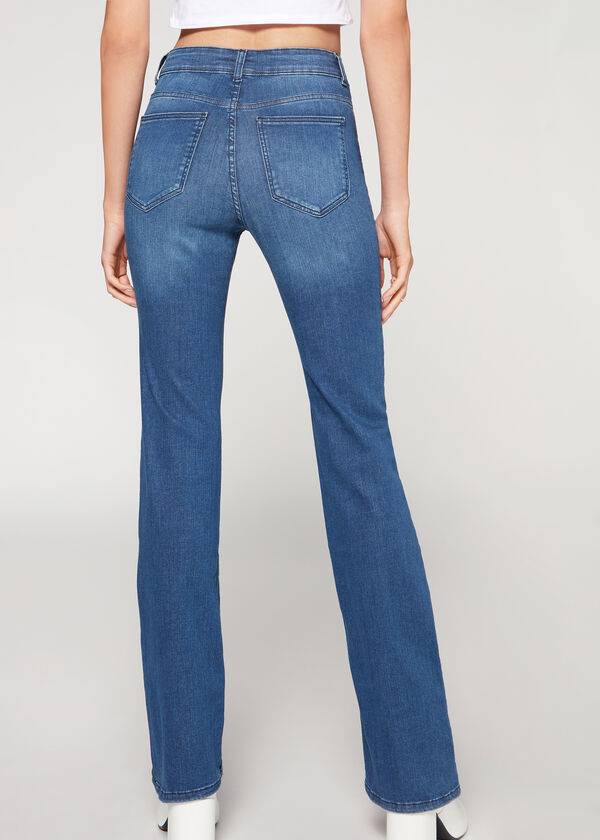 blue calzedonia super flex denim high waist bootcut womens jeans