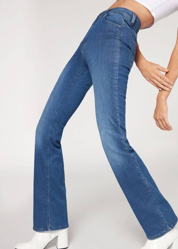 blue calzedonia super flex denim high waist bootcut womens jeans