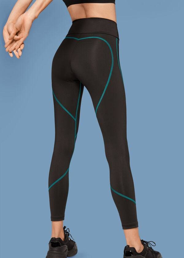 black green calzedonia contrast seam performance athletic womens leggings