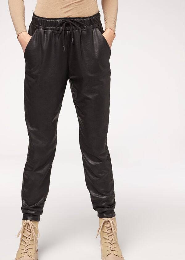 black calzedonia leather effect thermal womens pants