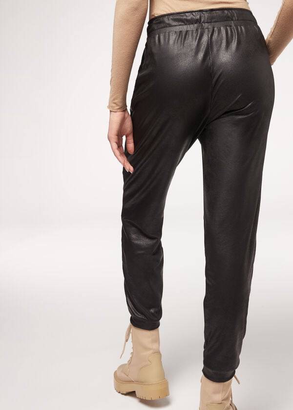 black calzedonia leather effect thermal womens pants