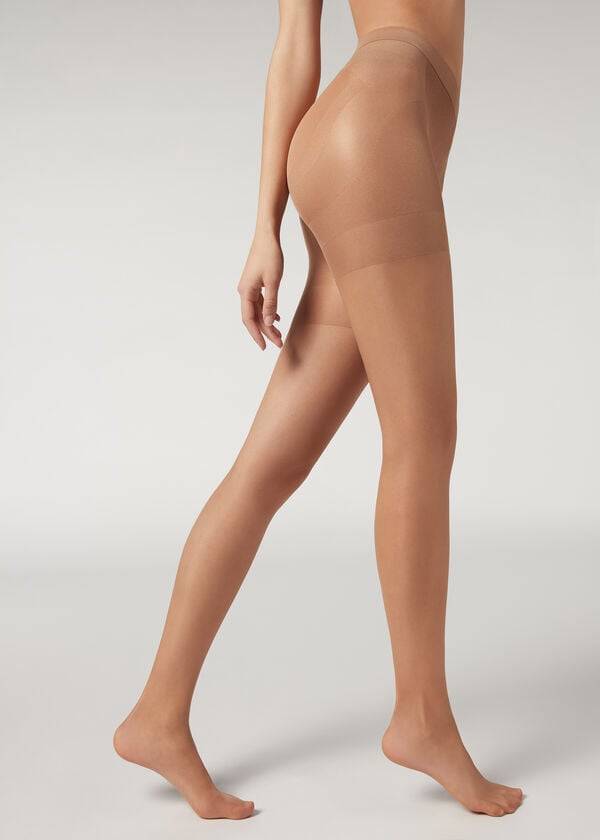 brown calzedonia 15 denier total shaper sheer womens tight