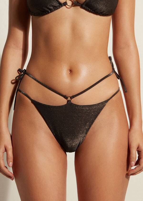 calzedonia lamé brazilian side string hollywood womens bikini bottoms black