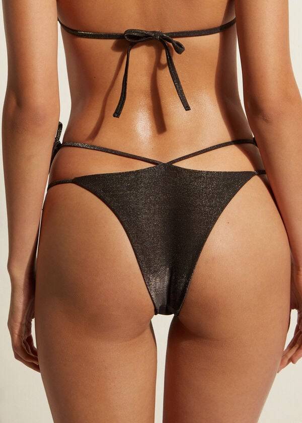 calzedonia lamé brazilian side string hollywood womens bikini bottoms black