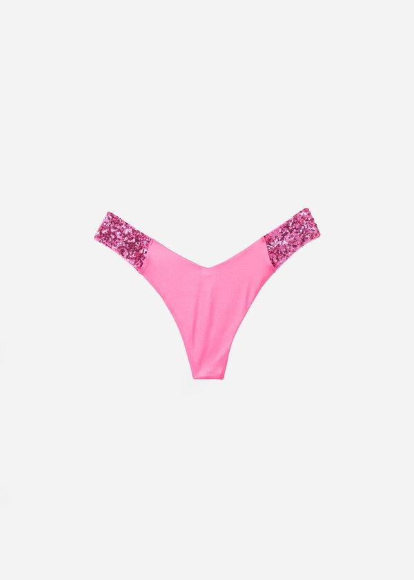 pink calzedonia sequined high-cut brazilian cannes cheeky womens bikini bottoms