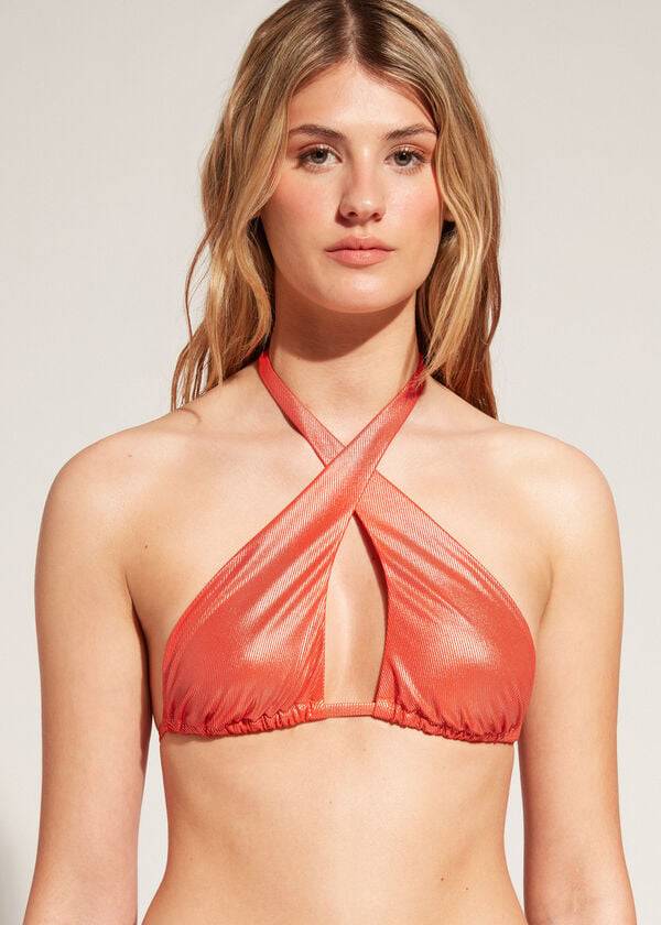 coral orange womens calzedonia bandeau antigua bikini tops