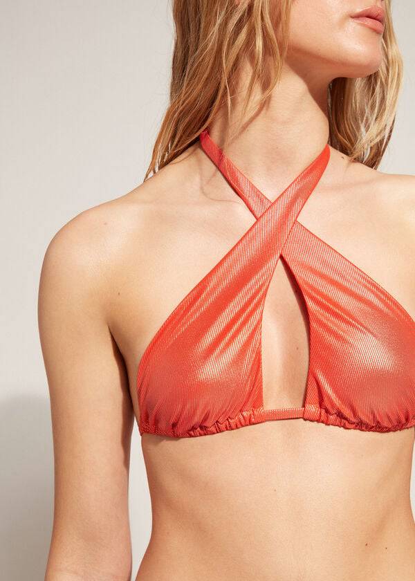 coral orange womens calzedonia bandeau antigua bikini tops