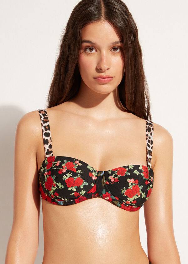 pink black womens calzedonia bandeau lightly padded nizza bikini tops