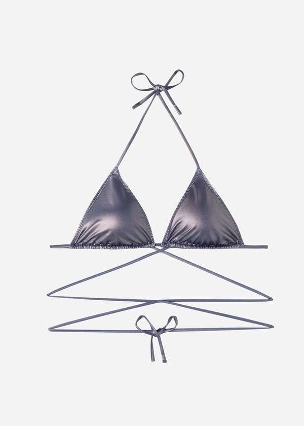 womens calzedonia coated-effect string triangle daytona bikini tops blue