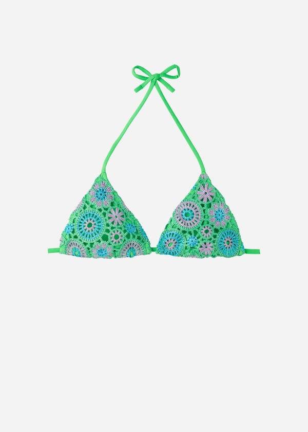 womens calzedonia crochet triangle string capri bikini tops green