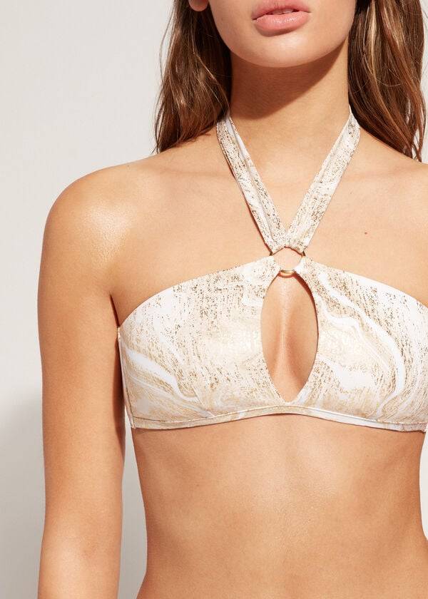 gold womens calzedonia cut-out bandeau hollywood bikini tops