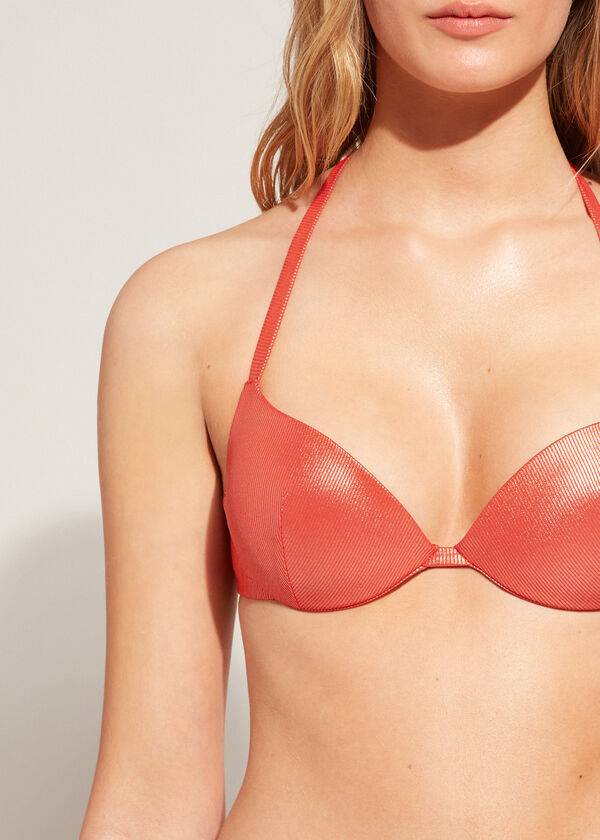 womens calzedonia graduated padded push up antigua bikini tops coral orange