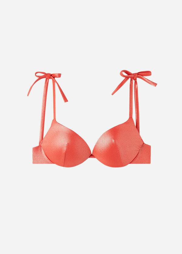 womens calzedonia graduated padded push up antigua bikini tops coral orange