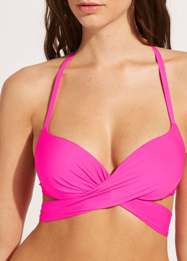 pink womens calzedonia graduated padded push up indonesia bikini tops