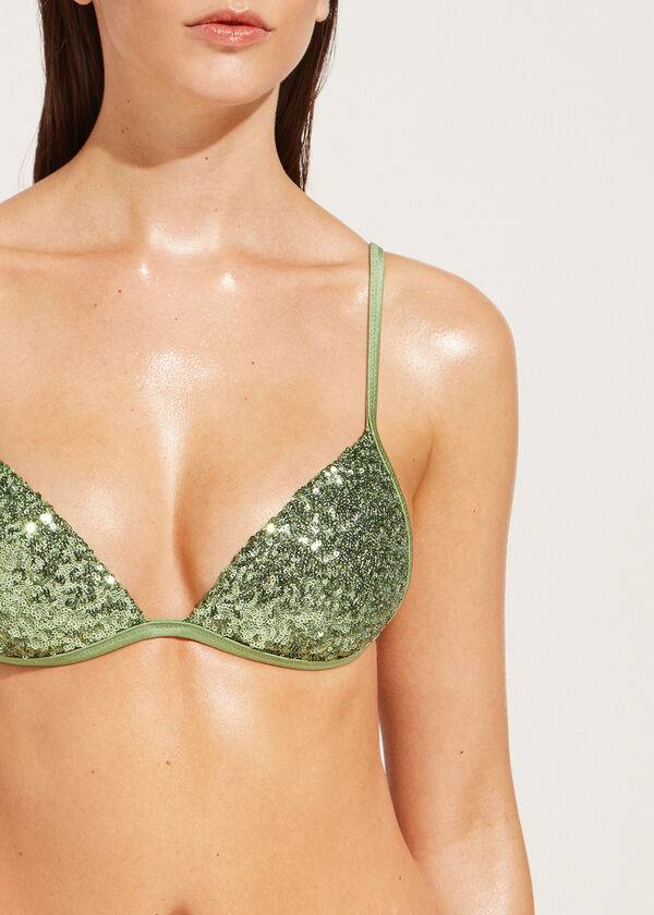 green womens calzedonia graduated padded triangle cannes bikini tops