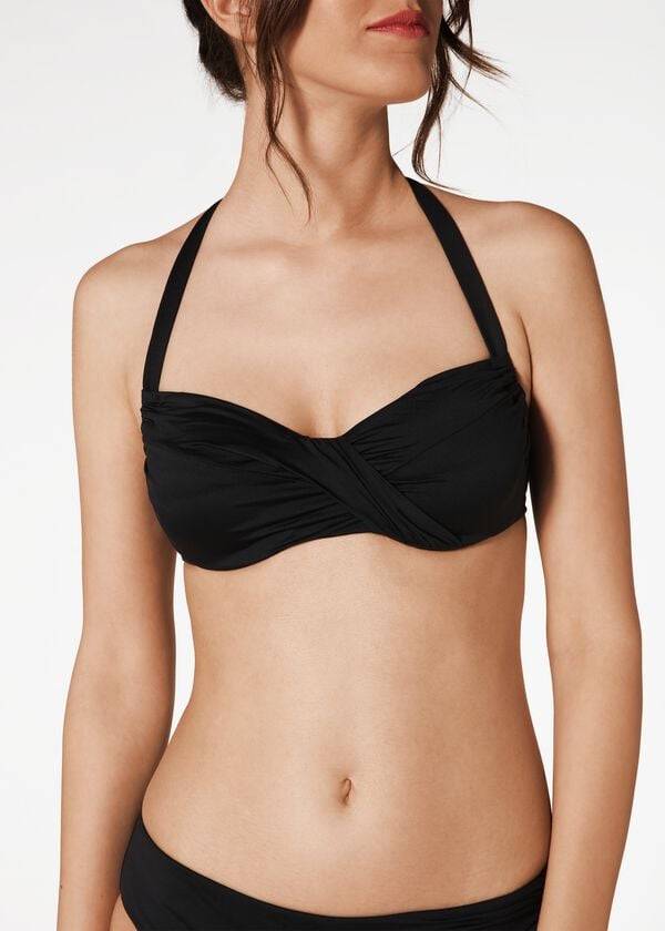 calzedonia indonesia c-cup balconette drawstring womens bikini tops black