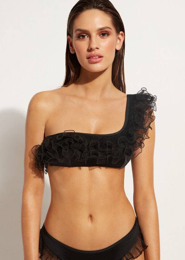 calzedonia lightly padded single strap bandeau singapore womens bikini tops black