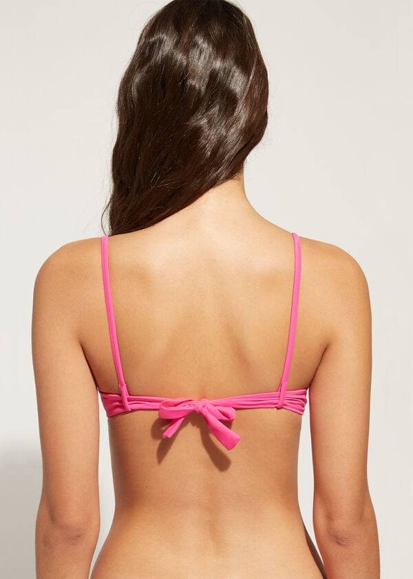 pink womens calzedonia padded push up shanghai bikini tops
