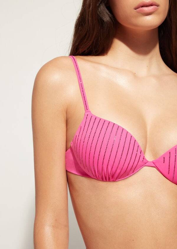 pink womens calzedonia padded push up shanghai bikini tops
