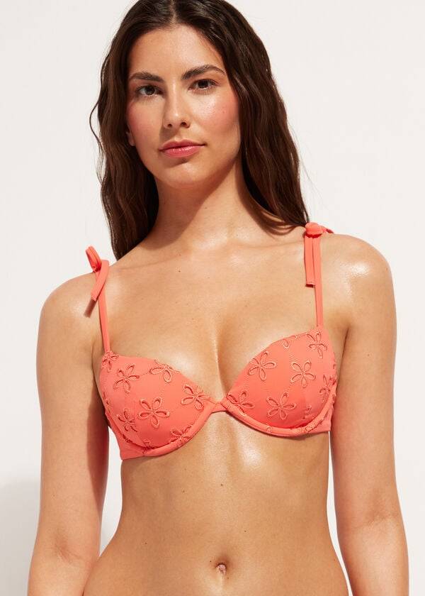 coral orange womens calzedonia padded push-up corfù bikini tops
