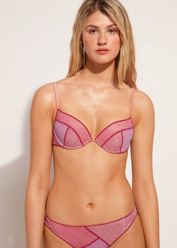 pink womens calzedonia padded push-up lisbona bikini tops
