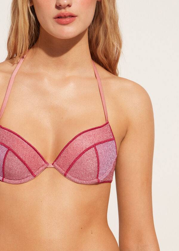 pink womens calzedonia padded push-up lisbona bikini tops