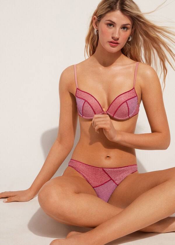 pink womens calzedonia padded push-up lisbona bikini tops