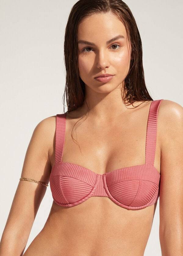 brown calzedonia push-up bandeau biarritz womens bikini tops