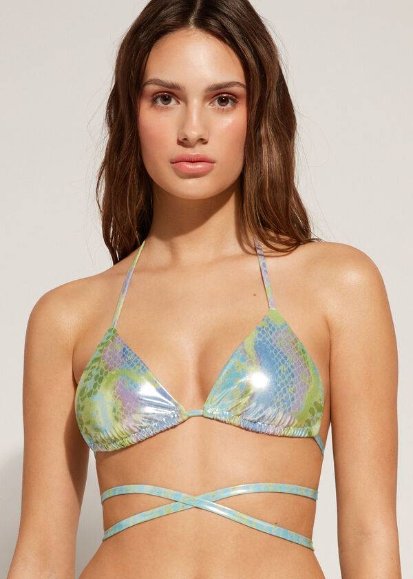 green womens calzedonia snake-pattern triangle string las palmas bikini tops