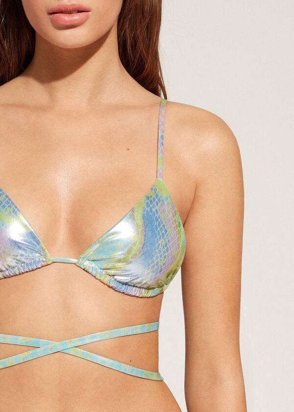 green womens calzedonia snake-pattern triangle string las palmas bikini tops