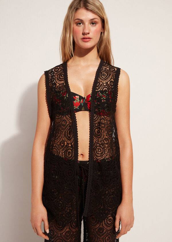 black calzedonia sleeveless crochet womens cover ups