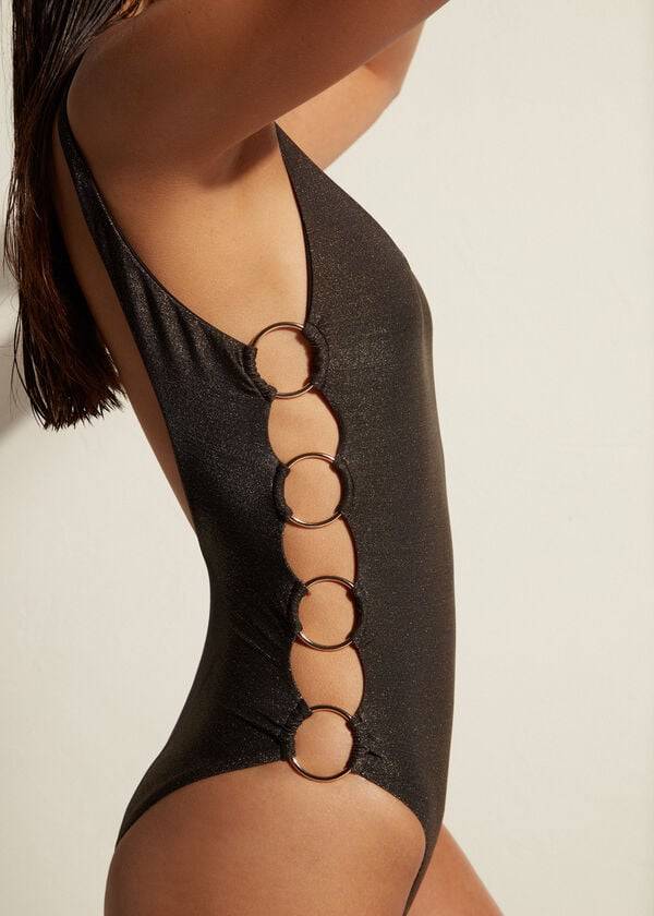 black womens calzedonia padded one-piece hollywood swimsuits