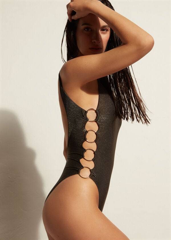 black womens calzedonia padded one-piece hollywood swimsuits
