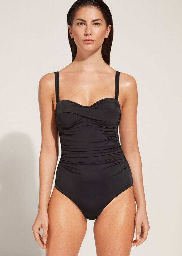womens calzedonia padded one-piece roma swimsuits black