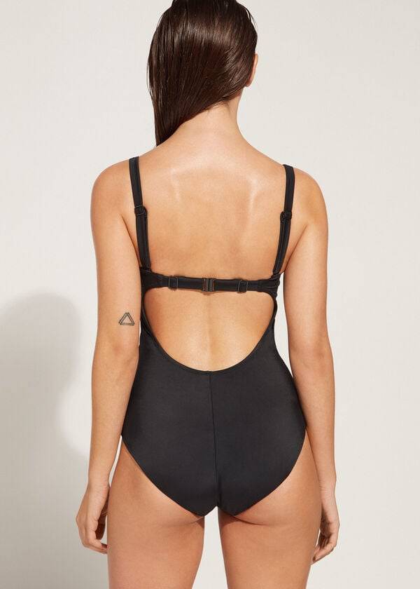 womens calzedonia padded one-piece roma swimsuits black