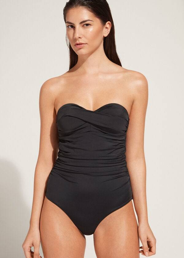 womens calzedonia padded one-piece roma swimsuits black