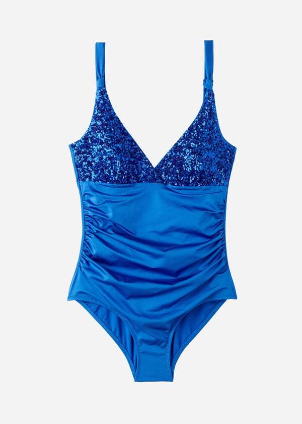blue womens calzedonia padded one-piece shaping-effect cannes swimsuits